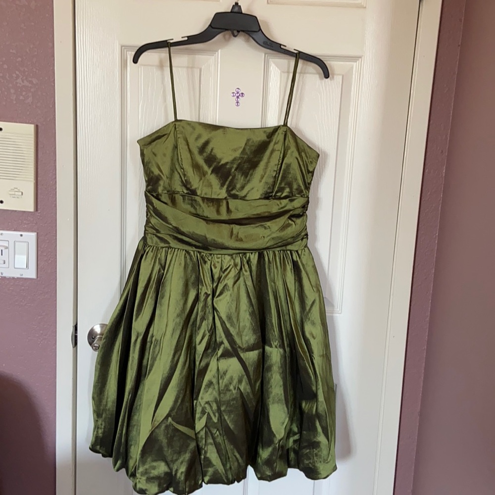 Cute Olive green dress baby doll dress can fit size 8 to 10 Satin shiny material